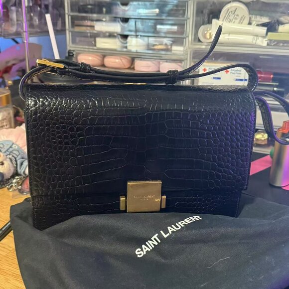 Saint Laurent Medium Bellechase Flap Faux-Crocodile Leather Bag - Picture 1 of 1